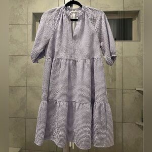 THML Purple Gingham Short Sleeve Tiered Lightweight Dress